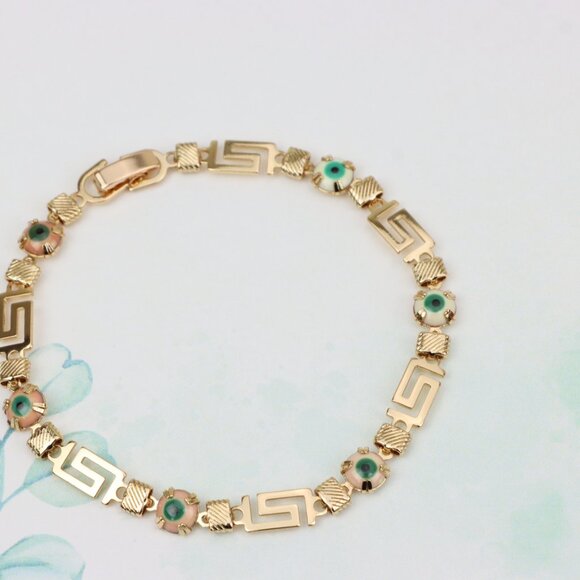 "Greek Key Evil Eye Rose Gold Bracelet, XPNL0825 - Picture 4 of 12